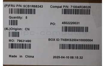 Lenovo 5CB1R68343 C-Cover with keyboard, French, Luna Grey, Non-Puresight Logo, US