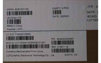 Lenovo 5CB1S31104 C-Cover with keyboard, Belgian, Eclipse Black, White Backlight, UK