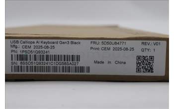 Lenovo 5D50U84771 AI Keyboard External, USB, Belgium English, Black