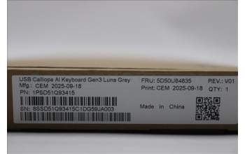 Lenovo 5D50U84835 Keyboard External, USB, Italian, Luna Grey