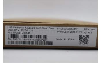 Lenovo 5D50U84867 Keyboard External, USB, Belgium English, Cloud Grey