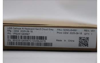 Lenovo 5D50U84891 Keyboard External, USB, Russian/Cyrillic, Cloud Grey