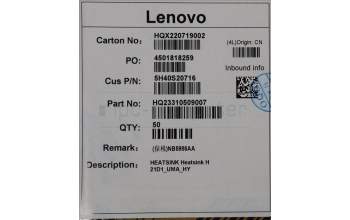 Lenovo 5H40S20716 HEATSINK Heatsink H 21D1_UMA_HY