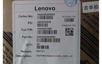 Lenovo 5H40S21088 Heatsink H 83DL_INTEL_HY