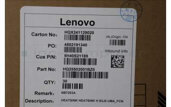 Lenovo 5H40S21189 HEATSINK H 83J0 UMA_FCN
