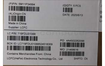 Lenovo 5M11P34994 C-Cover with keyboard, Ukraine, Luna Grey, Fingerprint, WLAN, US