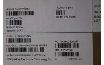 Lenovo 5M11T55281 C-Cover with keyboard, Hebrew, Black, Backlight, Number Pad, US