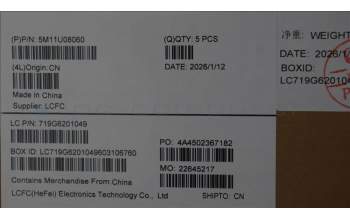 Lenovo 5M11U08060 C-Cover with keyboard, Hebrew, White, FingerPrint, US