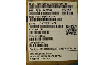 Lenovo 5N21A21781 Keyboard Internal, French, Black, Non-Backlight, US