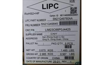 Lenovo 5N21Q49845 Keyboard Internal, Portuguese, Black, Backlight, w/Number